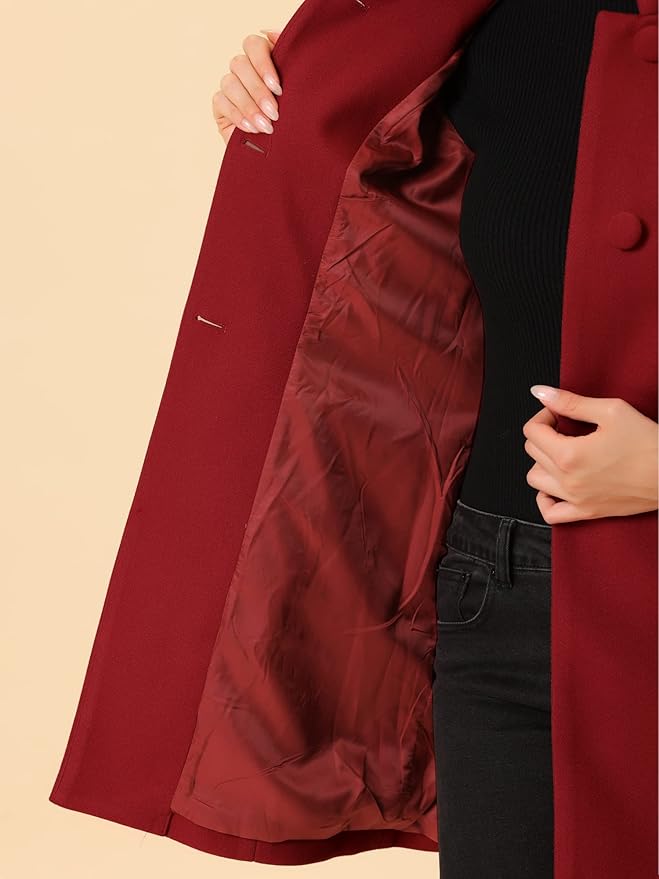 Allegra K Women's Winter Overcoat Mid-Long Stand Collar Single Breasted Coat Outerwear