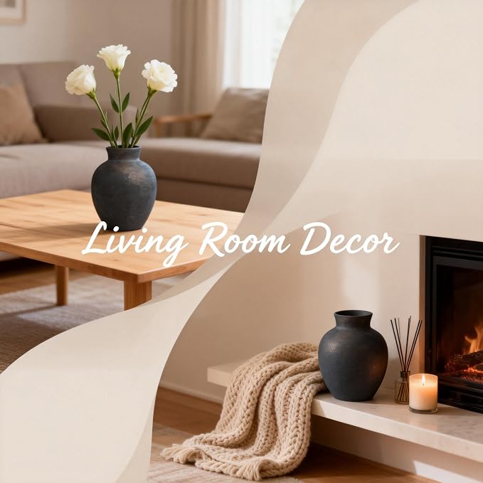 Bronze Ceramic Vase 6.1 inch - Handmade Rustic Farmhouse Flower Vase, Entryway Table Decor Centerpiece for Home & Wedding Pottery Enthusiasts、Pampas Grass Vase for Living Room, Shelf, Table, Bathroom