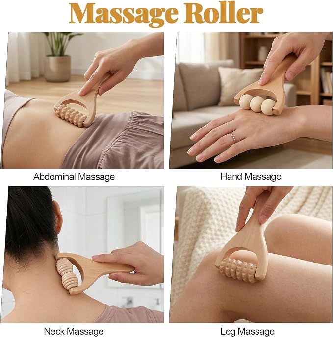 3Pcs Wooden Massage Tools - Handheld Wooden Massage Roller for Full Body Muscle Men Women