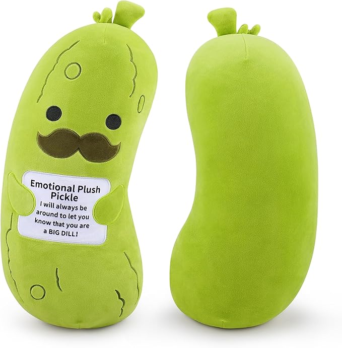 Emotional Plush Pickle-20” Pickle Stuffed Animal,Food Plushies Cucumber Stuffed Animal with Positive Warm Words,Kawaii Plush Toy Kids Birthday Gifts,Soft Vegetable Lover Plushie Pillow