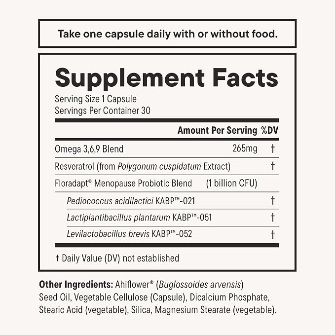 Daily Nouri Menopause Probiotics for Women | Hormonal Balance, Hot Flashes, Night Sweats & Gut Health | 3 Clinically Studied Strains + Resveratrol & Omega | 30-Day Supply
