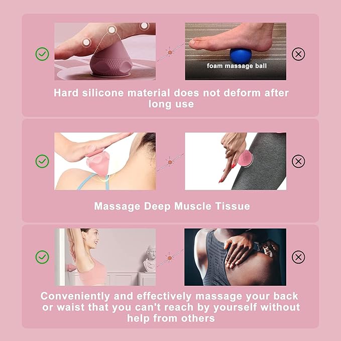 Manual Massage Ball Set, 2 PCS Deep Tissue Trigger Point Massage Myofascial Release Balls, Silicone Physical Therapy Balls, Massage Therapy Tools for Deep Muscles, Sore Muscles, Muscle Knots (Pink)