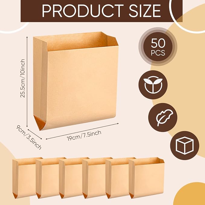 Waxed Kraft Feminine Hygiene Liner Bag, Business Restroom Bathroom Personal Dispensers 7.5 x 10" Waste Receptacle Paper Liners, Sanitary Napkin Disposal Bags, Kraft Bag (50 Pcs)