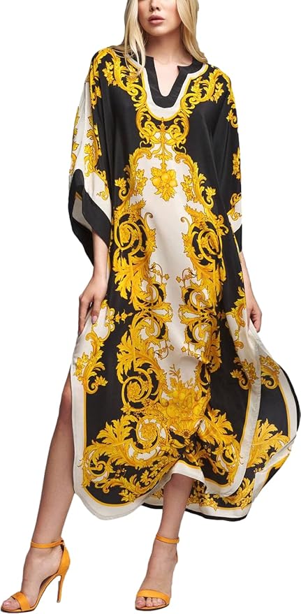 Venasha Womens Caftan Floral Print Kaftan Dress Short Sleeve Swimsuit Cover up Loungewear for Summer