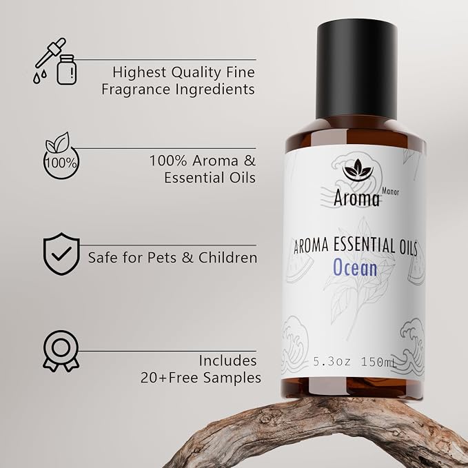 Aroma Diffuser Oil - Ocean - Aroma Fragrance Diffuser Oils, Aromatherapy Scents Neroli, Watermelon & Amber, Long-Lasting Air Fresheners, Enjoy Essential Oil Infused Atmosphere - 5.3 fl oz (150mL)