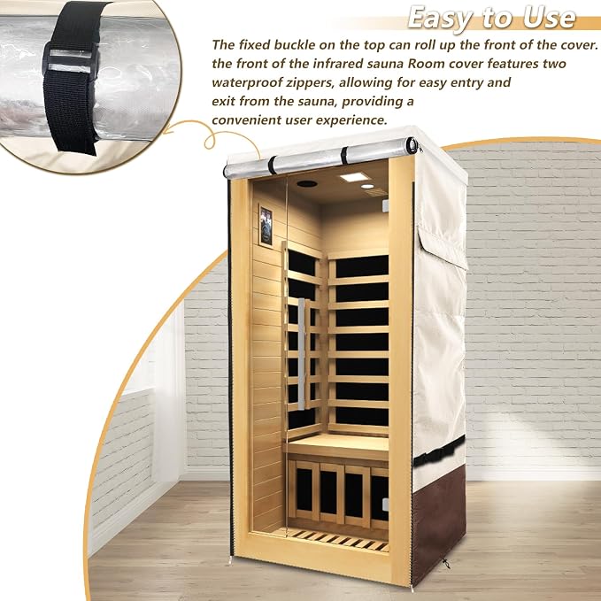 Outdoor Wood Sauna Cover,Sauna Covers with Separate Top Cover for Wood Home Spa Saunas,37" Lx29 Dx62 H with PVC Clear Door Design,Beige&Brown