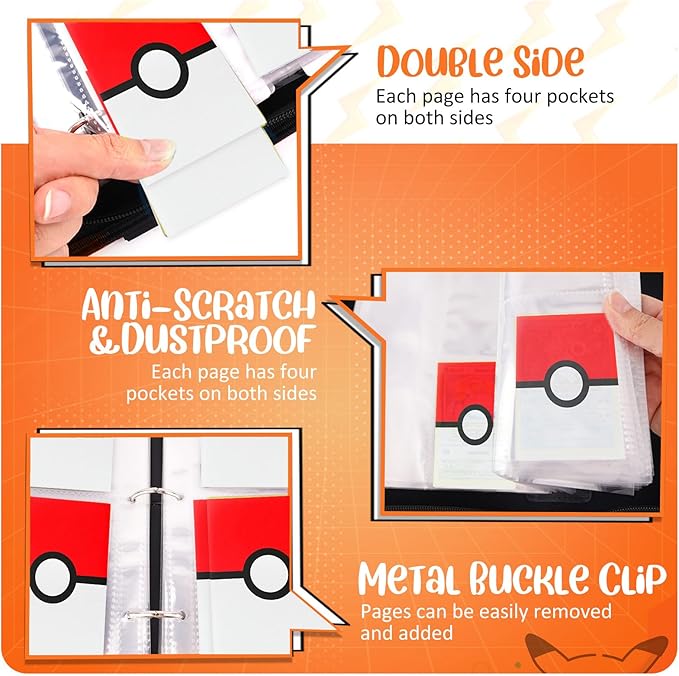 Card Binder 4 Pocket, Trading Card Holder Fits 400 Cards With 50 Removable Sleeves, Portable Collection Card Ablum, Game Card Case book With Zipper for Gift, Red
