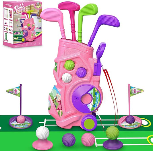 Toddler Golf Set with Putting Mat, 4 Clubs, 8 Balls, 2 Practice Holes for Kids 3-5 Years Old, Indoor Outdoor Sports Toys with Shoulder Strap, 20 Pieces