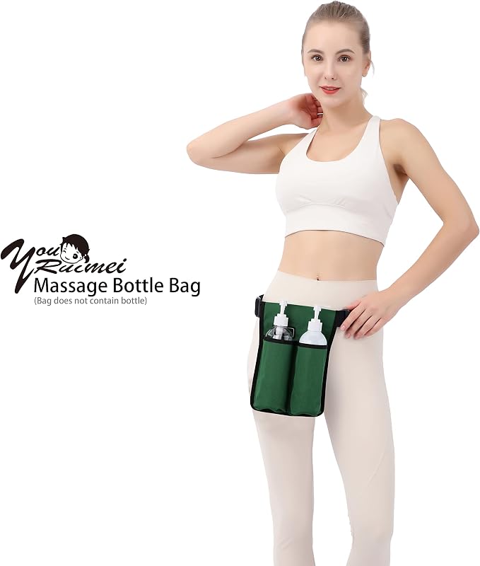 Massage bottle holster -2 adjustable massage oil bottle pack (2 Bottle, Green)