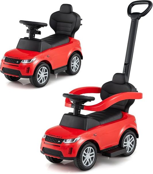 Costzon Push Car for Toddlers, 3 in 1 Land Rover Discovery Stroller Sliding Walking Car with Handle, Horn Sound, Underneath Storage, Armrest Guardrail, Foot-to-Floor Ride On Toy for Boys Girls (Red)