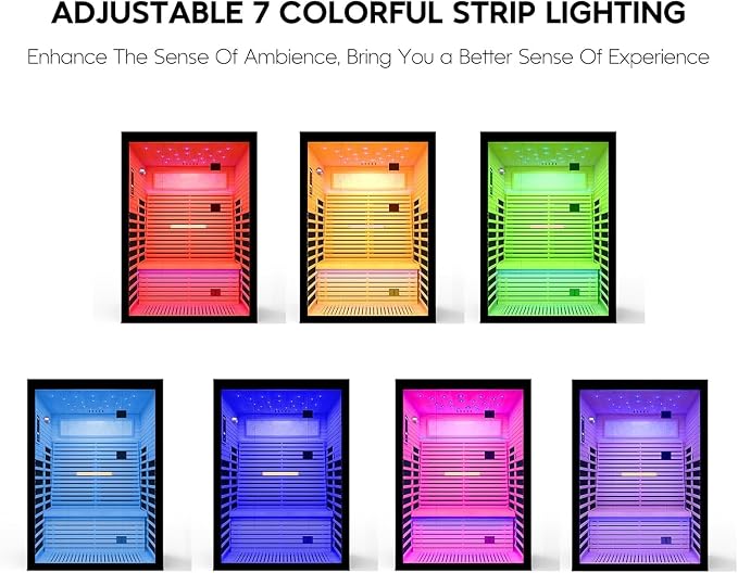 Infrared Sauna 2 Person Low-EMF Far Infrared Sauna for Home Gym Spa | Canadian Hemlock Wood Indoor Dry Saunas with Oxygen Bar, Starry Sky Lights Ceiling, Speakers -2160W 丨 53.1 * 47.2 * 74.8 in