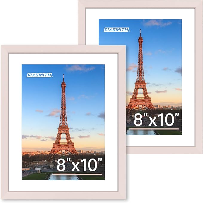 FIXSMITH 8x10 Picture Frame Set of 2, Pink Photo Frame with HD Plexiglass, Display Pictures 5x7 with Mat or 8x10 Without Mat Multi Picture Frames Collage for Tabletop or Wall Display