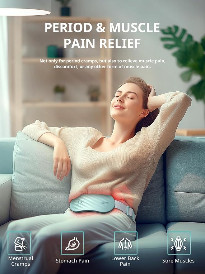 Slimpal AI Portable Heating Pad for Period Cramps, Smart AI Heat Chip, Electric Cordless Heating Belt for Back, Belly, Waist, Stomach, Menstrual Wearable Heating Pad Aqua S2