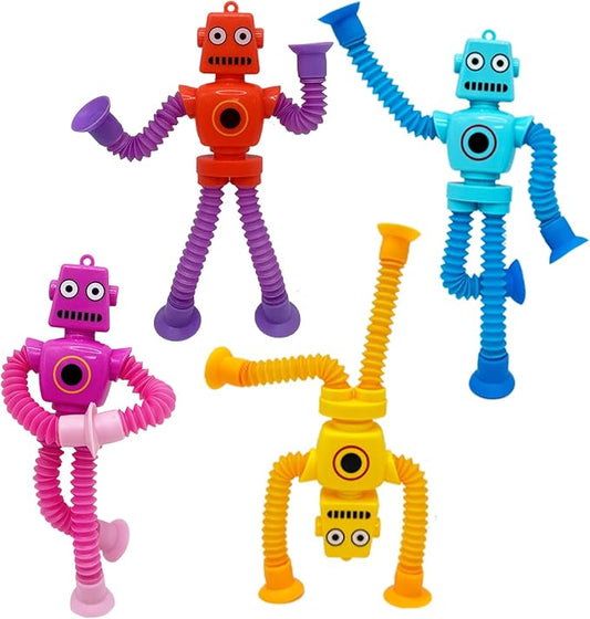 Suction Cup Robot Toy,Toys for Kids with Autism,Autism Sensory Products,Suction Cup Toy,pop Tubes Robots Stress and Anxiety Relief for Kids 3 4 5 6 7,Christmas Easter Gifts (mini 4PCS)