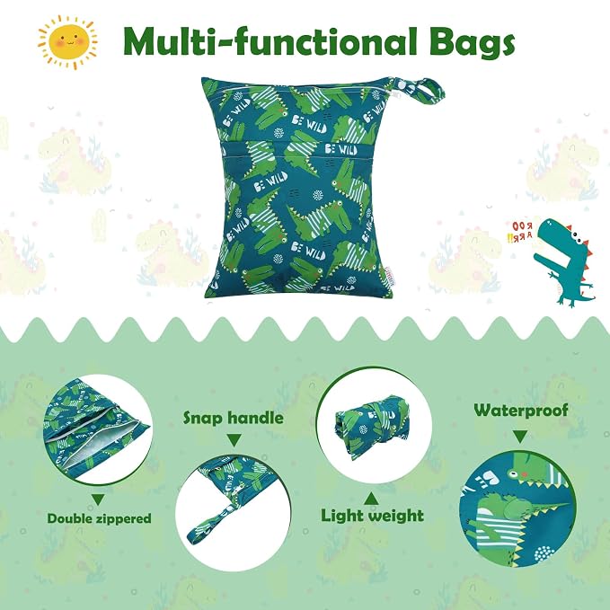 ALVA ALVABABY 3pcs Cloth Diaper Wet Dry Bags Waterproof Reusable with Two Zippered Pockets Travel Beach Pool Daycare Soiled Baby Items Yoga Gym Bag for Swimsuits or Wet Clothes 3L-ZM16A