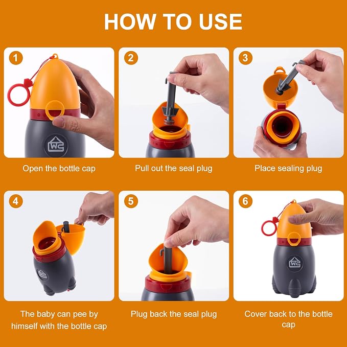 Portable Potty for Kids – Leak-Proof Rocket Travel Urinal for Boys & Girls, Lightweight Road Trip Essential for Car, Camping, Potty Training, Easy-Clean Reusable Pot(Vitality Orange)