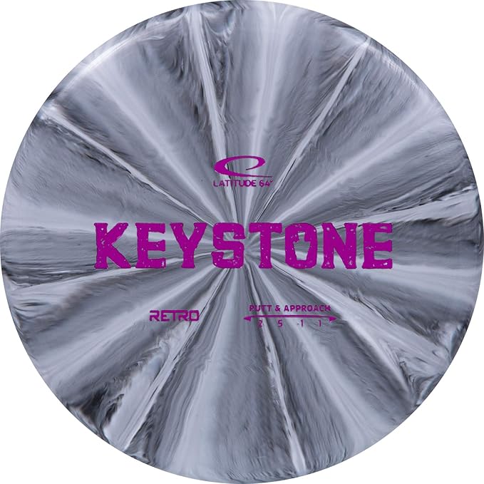 Latitude 64 Retro Burst Keystone Disc Golf Putter, Interactive Family Outdoor Games, Men and Women Frisbee Golf Putt & Approach Disc, 175g+, Stamp Shade of Disc Color & Burst Pattern May Vary