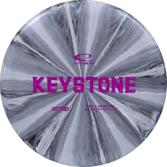 Latitude 64 Retro Burst Keystone Disc Golf Putter, Interactive Family Outdoor Games, Men and Women Frisbee Golf Putt & Approach Disc, 175g+, Stamp Shade of Disc Color & Burst Pattern May Vary