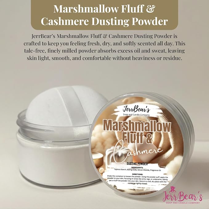 Marshmallow Fluff & Cashmere Dusting Powder for Women, 4oz Jar | Talc Free Body Formula, Soft Scented Skin Care, Gentle Powder for Daily Freshness, Includes Puff Application