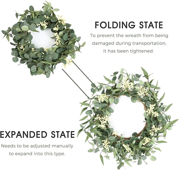 Pinkpum 2 Pack Wreaths for Front Door 20'' Christmas Eucalyptus Wreath, Spring Summer Door Green Wreath for Home Porch Window Wall Farmhouse Home Decor Indoor Outdoor Summer All Seasons