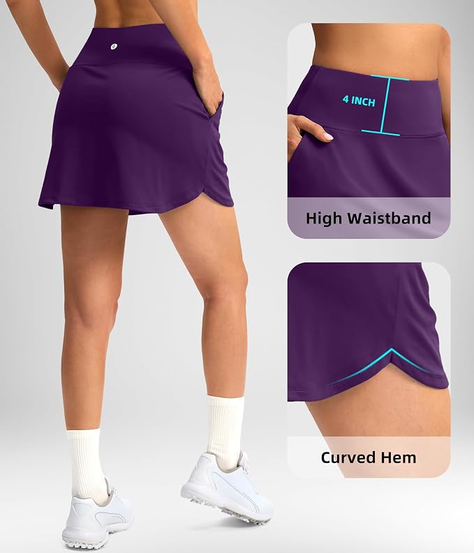 16'' Skorts for Women with 4 Pockets Athletic Tennis Golf Skirt | Built-in Shorts, High Waisted, Stretchy, A Line, Casual, Pickleball, Skort