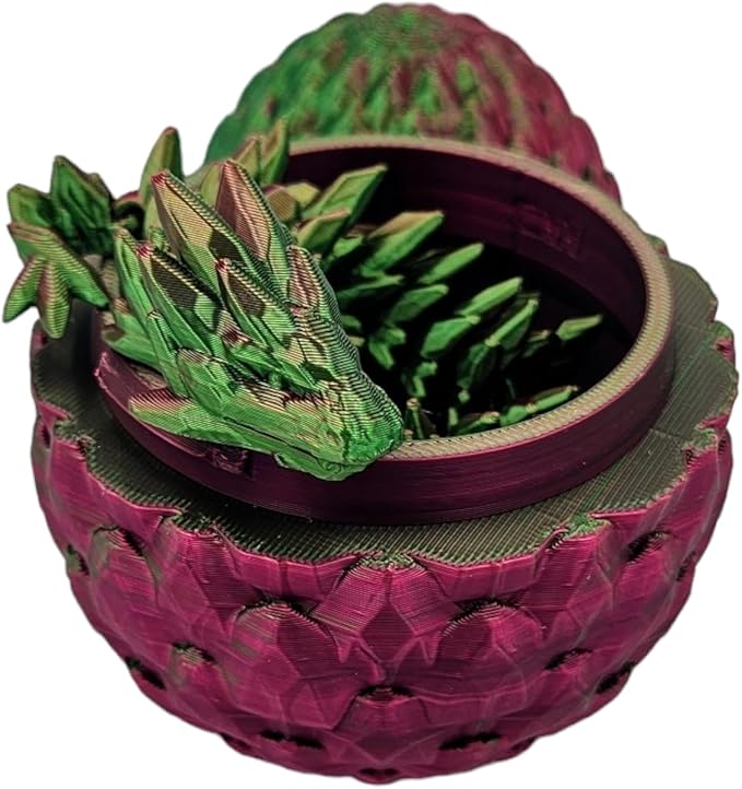 Surprise Dragon Egg Articulating Gemstone Dragon Fidget Figurine - 3D Printed Dragons Flexible ADHD, Autism, Relief Anxiety - Articulated Joints (Green/Red)