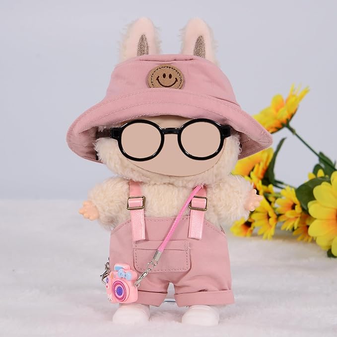 17cm Doll Clothes & Accessories Set Include: Hat, Overall, Shoes, Glasses and Bag- Cute Clothes for Dress up Unique Style (Doll Not Included), Pink