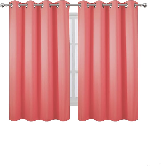 LEMOMO Coral Blackout Curtains 52 x 54 Inch Length/Set of 2 Curtain Panels/Thermal Insulated Room Darkening Blackout Curtains for Bedroom