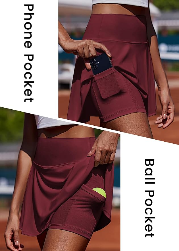 PINSPARK Womens Tennis Skirt Pleated Athletic Golf Skorts with Pockets | 3.5" High Waisted, Mesh Built-in Shorts, Mini Skirt, Buttery-Soft, Quick-dry, for Tennis, Golf, Pickleball, Casual