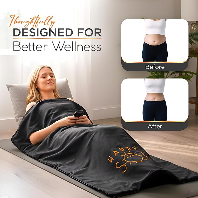 Happy Sol Far Infrared Sauna Blanket for Home, Portable Infrared Sauna Blanket for Therapy, Convenient Arm Holes, Sauna Blanket for Detox, Suitable for Relaxation and Exercise Recovery, Very Low EMF