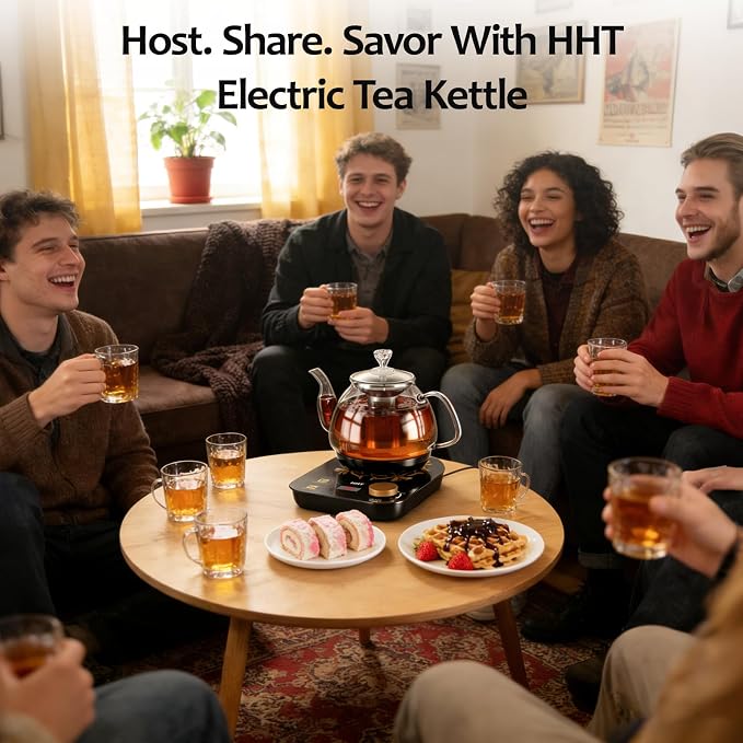 HHT Electric Tea Maker with Infuser, ±1℉ Precise Temperature Control, Glass Electric Kettle for Herbal,Flowers,Fruit Tea and Loose Leaf,BPA-Free,Auto Shut-Off,Brewing Program,Keep Warm,0.8L Black