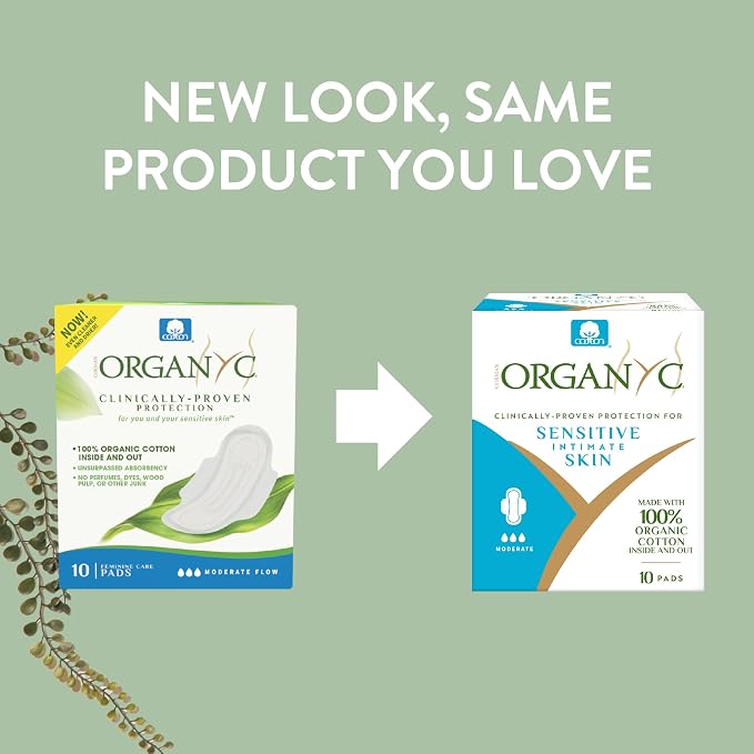 Organyc 100% Certified Organic Cotton Feminine Pads, Moderate Flow, 10 Count