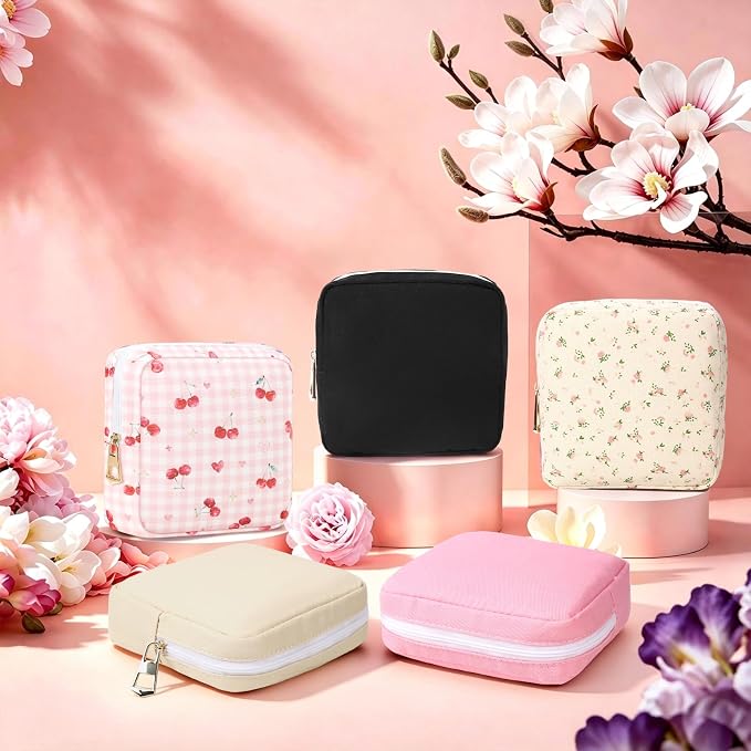 Period Pouch Discreet Sanitary Napkin Storage Bag Pad Bags Black | Black, Portable, Menstrual Cup & Pad Holder, First Period Kit Storage, Feminine Bag for Women