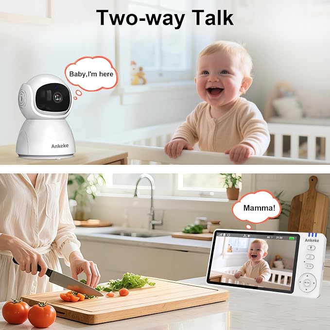 Baby Monitor with Camera and Audio, No WiFi Baby Monitor with 5" IPS LCD Screen, 100-Hour Battery, 1000ft Long Range, 2-Way Talk, Cry and Feeding Reminder, Night Vision and 355°PTZ