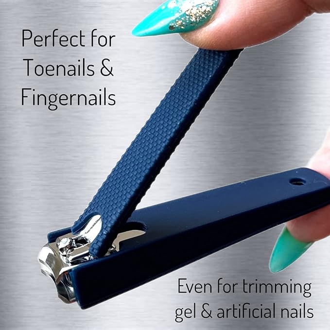 1 Comfort Hold Navy Large Nail Clippers Non-Slip Sure Grip Clipping Removable Catcher Toenails Fingernails Cutter Ultra Sharp Trimmer Stainless Steel Men Women Arthritis Unsteady Hands