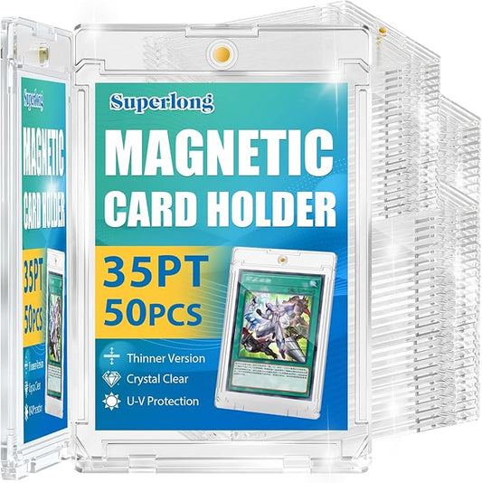 35PT Magnetic Card Holder, 50ct Upgraded One Touch Card Holders with U-V Protection, Hard Plastic Display Case with 2 Magnets Fit for MTG Sport Game Trading Baseball Football Collect Storage