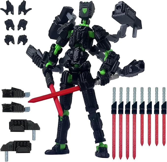 2PCS T13 Action Figure Already Assembled, 3D Printed Multi-Jointed Movable Robot 13 Action Figures Desktop Decorations for Game Lovers Toy, for Collectors Desktop Decorations (Black Red Green)