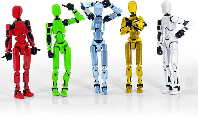 【5-Pack】(Assembly Completed) T13 Action Figure Set, Titan 13 Robot Action Figure 3D Printed robo 13 Articulated, Dummy for Collectors Desktop Decorations, Black Green Red White Blue