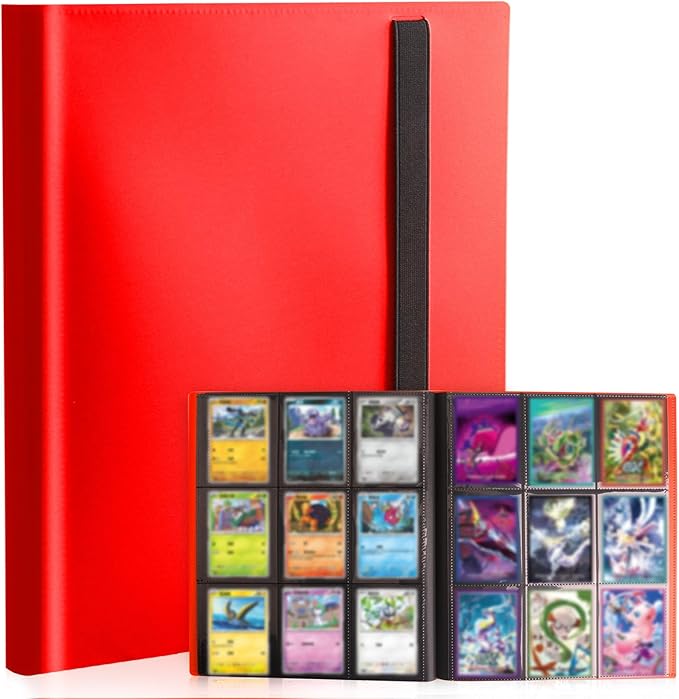 Card Binder 9-Pockets, Trading Card Binder, 20 Pages, 360 Card Capacity Collection Binder, Card Folder for MTG, TCG, Game Cards & Sports Cards（Red）