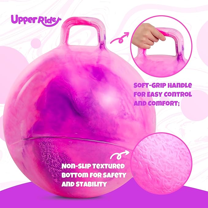 Upper Rider 18 Inch Clouds Hopper Ball for Kids Ages 3-8, Purple Pink Bouncy Ball with Handle, Inflatable Jumping with Pump and Gift Box, Indoor Outdoor Balance Toy for Girls and Boys