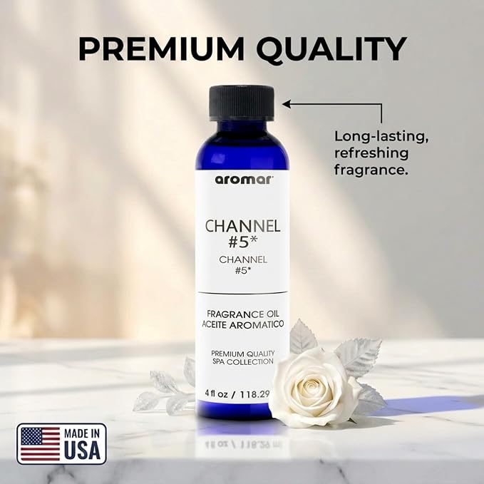 AROMAR Premium Fragrance Oil, Long-Lasting, Refreshing Uplifting Aroma for Aromatherapy, Relaxation & Household Uses, Channel #5 4 oz.