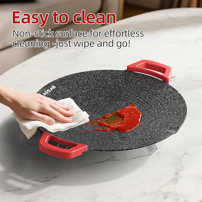 AORAN Indoor Grill Electric Smokeless Set – Nonstick Electric Griddle for Indoor Use, Compact & Versatile Cooking for Steaks, Pancakes & BBQ, Includes Silicone Spatula, Oil Brush & Food Tongs