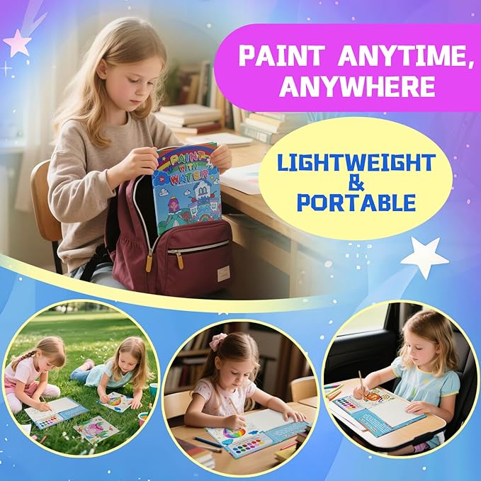 20 Pages Coloring Books for Kids Ages 4-8, 12 Color Strips Water Color Paint Sets, Arts and Crafts Drawing Activities Party Favors for Kids 3-5, Toys Birthday Gifts for Boys Girls