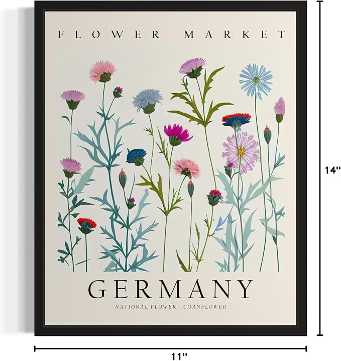 Germany, Cornflower Unframed Art Print Poster, Flower Market Wall Art, Floral Artwork Decor for Bedroom, Kitchen, Bathroom, Livingroom Decoration 52 (Germany, Cornflower, 14"L x 11"W, Unframed)