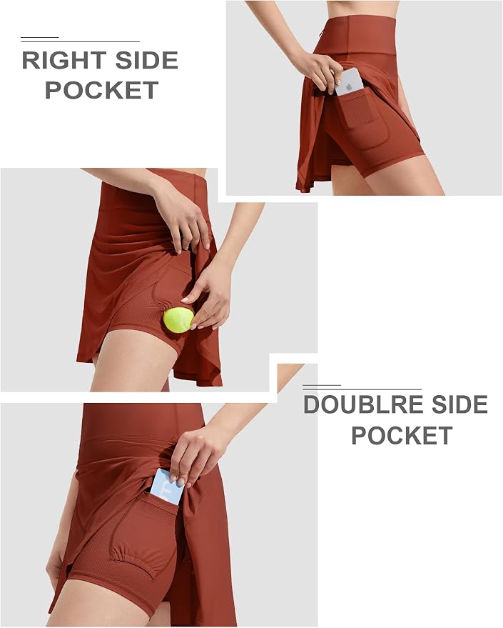 ZUTY 18" High Waisted Tennis Skirt for Women Skorts Skirts with Pockets Casual Modest Long Golf Athletic Running