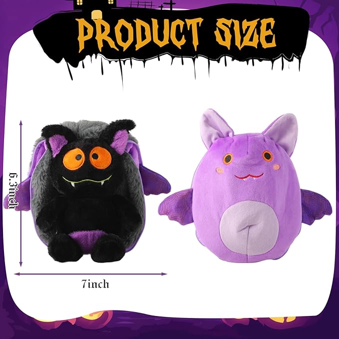Halloween Reversible Plush Toy - Adorable Bat Stuffed Animal, Zipper Changeable, Fun for Kids, Boys, Girls, Girlfriends (Halloween Bat)