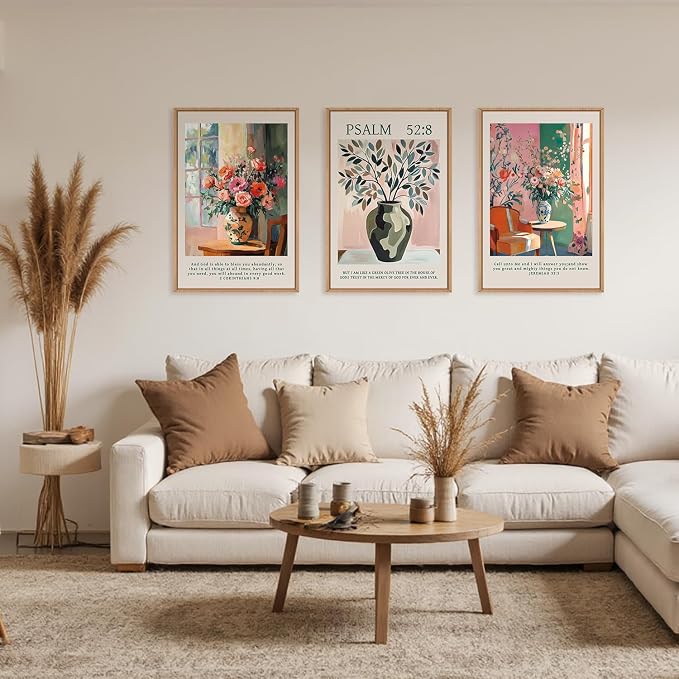 FWIEXA Christian Bible Verse Canvas Wall Art Set, Easter 3 Piece Religious Scripture Framed Wall Decor, Jesus Floral Painting Artwork, 16x24 Inches Modern Biblical Pictures Prints for Living Room, Bedroom, Women, Rustic Farmhouse