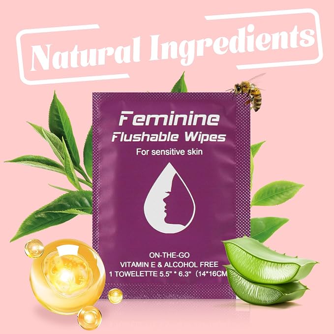 twoworld 200 Feminine Wipes Flushable Travel Individually Wrapped | Travel Wipes for Women,Feminine Care Wet Wipes Travel Size Vaginal Wipes for Adult,Girl and Homeless(Unscent)
