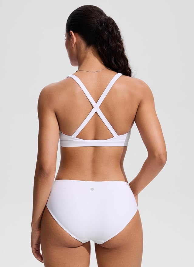 CRZ YOGA Twist Front Cut Out Bikini Tops for Women - Padded V Neck Spaghetti Strap Criss Cross Swim Bathing Suit Bra