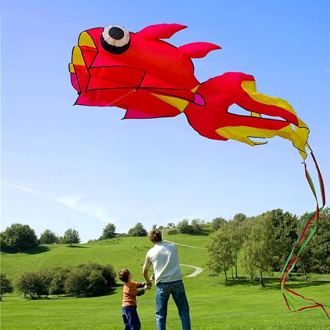 43ft Large Kites for Adults,3D Goldfish Frameless Soft Umbrella Giant Flying Kites,Easy to Fly with 330Ft Kite String in Beach and Amusement Parks-Ages 12+